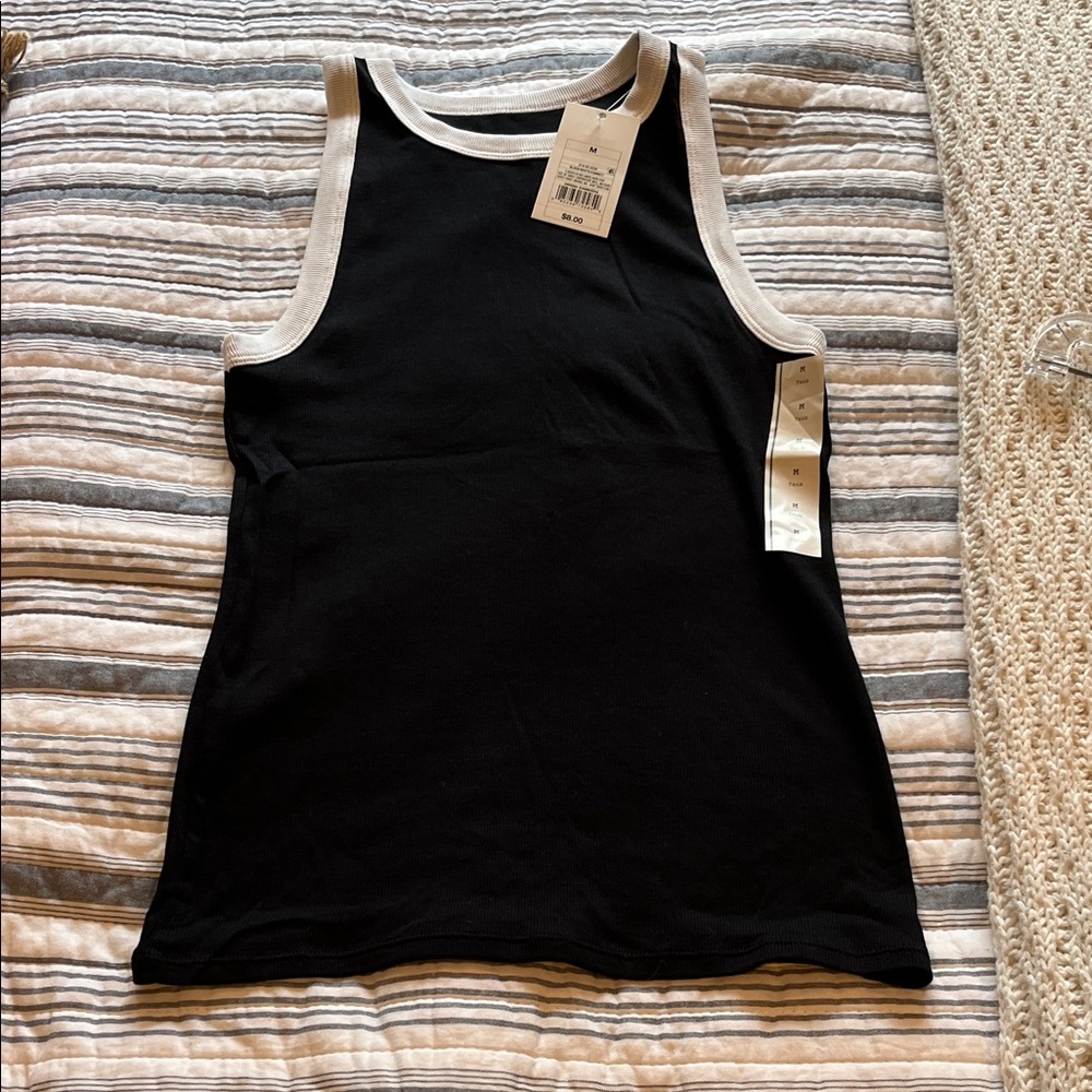 a new day Black Tank Top with White Trim
